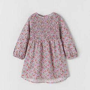 Zara Toddler Girls Smocked Floral Long Sleeve Dress, size 3-4 years
